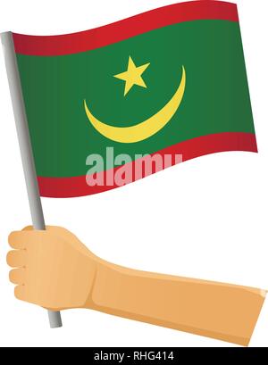 La Mauritania bandiera in mano. Sfondo patriottico. Bandiera nazionale della Mauritania illustrazione vettoriale Illustrazione Vettoriale