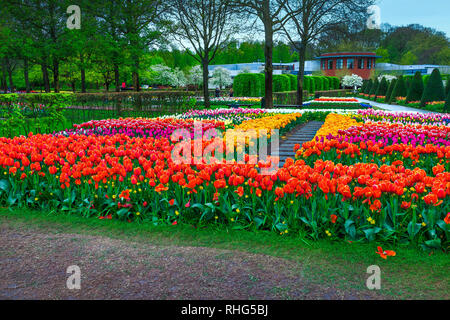 La famosa e spettacolare destinazione di viaggio. Splendida coloratissimi fiori di primavera con serra e passeggiata nel fantastico giardino turistico Lisse, Nether Foto Stock