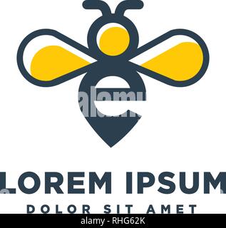 E iniziale e il concetto di ape modello logo aziendale per illustrazione vettoriale elemento isolato Illustrazione Vettoriale