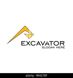 Escavatore vettore logo design, semplice logo design piatto. Illustrazione Vettoriale