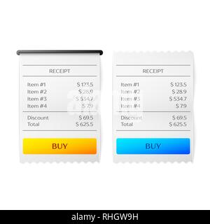 Vendite di vettore ricevuta stampata. Bill modello atm, bar o ristorante carta controllo finanziario realistico illustrazione vettoriale Illustrazione Vettoriale