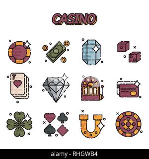 Set di icone di casino in design piatto. Illustrazione vettoriale EPS, 10 Illustrazione Vettoriale