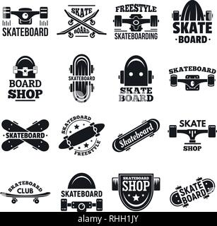 Il logo di skateboard set. Semplice insieme di skateboard logo vettoriali per il web design su sfondo bianco Illustrazione Vettoriale