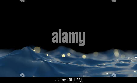 Primo piano della bella chiaro il profondo blu del mare turchese acqua oceanica superficie con increspature e onde isolato sul mar nero lo sfondo di notte. orizzontale Foto Stock