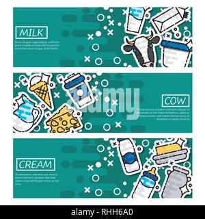 Set di Banner orizzontale circa il latte. Illustrazione vettoriale EPS, 10 Illustrazione Vettoriale