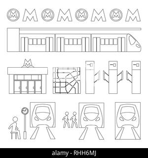 Metro simboli concetto di trasporto impostato. Illustrazione vettoriale EPS, 10 Illustrazione Vettoriale