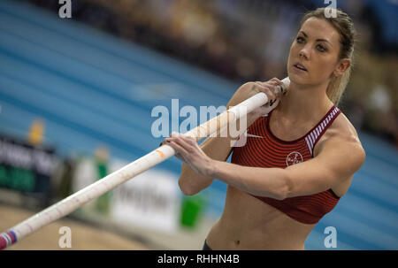 Karlsruhe, Germania. 02Feb, 2019. Atletica, International Meeting di Karlsruhe in Karlsruhe Exhibition Hall 3° polo vaulter Katharina Bauer. Credito: Sebastian Gollnow/dpa/Alamy Live News Foto Stock