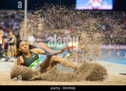 Karlsruhe, Germania. 02Feb, 2019. Atletica, International Meeting di Karlsruhe in Karlsruhe Exhibition Hall 3. Rouguy Diallo provenienti dalla Francia alle donne salto triplo. Credito: Sebastian Gollnow/dpa/Alamy Live News Foto Stock