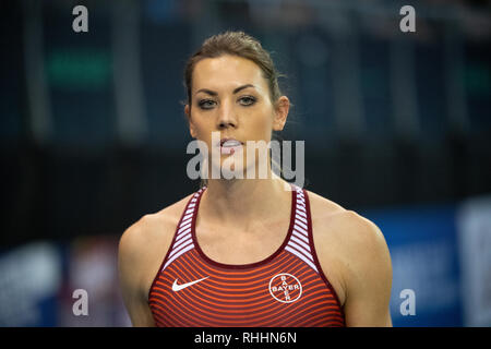 Karlsruhe, Germania. 02Feb, 2019. Atletica, International Meeting di Karlsruhe in Karlsruhe Exhibition Hall 3° polo vaulter Katharina Bauer. Credito: Sebastian Gollnow/dpa/Alamy Live News Foto Stock