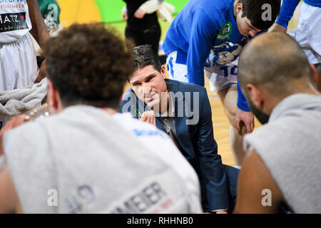 Karlsruhe, Deutschland. 02Feb, 2019. Coach Ivan Rude (Lions). GES/basket/ProA: PSK Lions - Cesti Paderborn, 02.02.2019 - | Utilizzo di credito in tutto il mondo: dpa/Alamy Live News Foto Stock