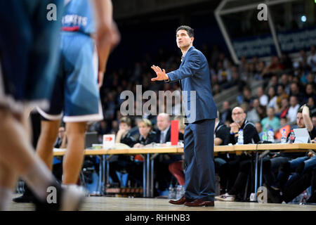 Karlsruhe, Deutschland. 02Feb, 2019. Coach Ivan Rude (Lions). GES/basket/ProA: PSK Lions - Cesti Paderborn, 02.02.2019 - | Utilizzo di credito in tutto il mondo: dpa/Alamy Live News Foto Stock