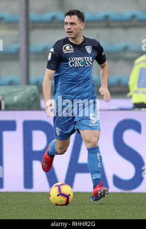 Empoli, Italia. 2° febbraio 2019. Frederic Veseli di Empoli durante la Serie A match tra Empoli e Chievo Verona allo Stadio Carlo Castellani, Empoli, in Italia il 2 febbraio 2019. Foto di Luca Pagliaricci. Solo uso editoriale, è richiesta una licenza per uso commerciale. Nessun uso in scommesse, giochi o un singolo giocatore/club/league pubblicazioni. Credit: UK Sports Pics Ltd/Alamy Live News Foto Stock