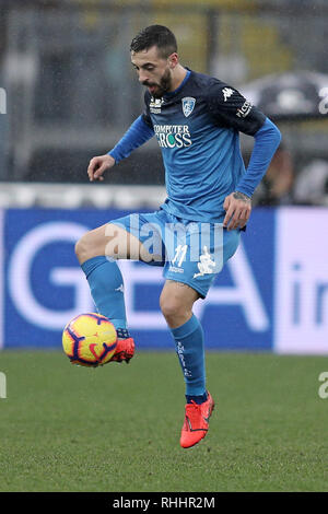 Empoli, Italia. 2° febbraio 2019. Francesco Caputo di Empoli durante la Serie A match tra Empoli e Chievo Verona allo Stadio Carlo Castellani, Empoli, in Italia il 2 febbraio 2019. Foto di Luca Pagliaricci. Solo uso editoriale, è richiesta una licenza per uso commerciale. Nessun uso in scommesse, giochi o un singolo giocatore/club/league pubblicazioni. Credit: UK Sports Pics Ltd/Alamy Live News Foto Stock