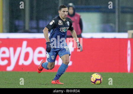 Empoli, Italia. 2° febbraio 2019. Ismael Bennacer di Empoli durante la Serie A match tra Empoli e Chievo Verona allo Stadio Carlo Castellani, Empoli, in Italia il 2 febbraio 2019. Foto di Luca Pagliaricci. Solo uso editoriale, è richiesta una licenza per uso commerciale. Nessun uso in scommesse, giochi o un singolo giocatore/club/league pubblicazioni. Credit: UK Sports Pics Ltd/Alamy Live News Foto Stock