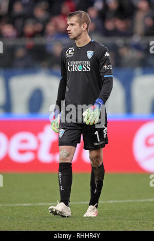 Empoli, Italia. 2° febbraio 2019. Ivan Provedel di Empoli durante la Serie A match tra Empoli e Chievo Verona allo Stadio Carlo Castellani, Empoli, in Italia il 2 febbraio 2019. Foto di Luca Pagliaricci. Solo uso editoriale, è richiesta una licenza per uso commerciale. Nessun uso in scommesse, giochi o un singolo giocatore/club/league pubblicazioni. Credit: UK Sports Pics Ltd/Alamy Live News Foto Stock