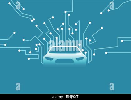 Smart electric transportation concetto. Vettore di una futuristica auto autonoma. Illustrazione Vettoriale