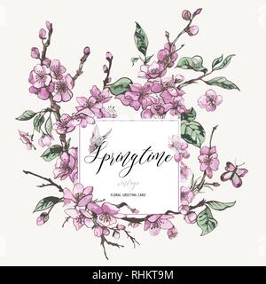 Molla ad acquerello greeting card vintage bouquet floreale con rosa Illustrazione Vettoriale