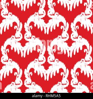 Il bianco e il rosso elegante modello senza giunture. Vintage monogramma vettore di elementi classici. Motivi di ornamento per tessuti e prodotti tessili, carta da parati. Illustrazione Vettoriale