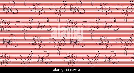Semplice disegnato a mano motivo floreale e strisce rosa disegno vettoriale. Illustrazione Vettoriale