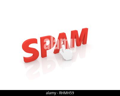 Cursore mano punti per lo spam. 3D render illustrazione. Foto Stock