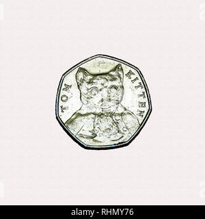 Edizione limitata British 50p pezzo medaglia commemorativa Beatrix Potter character Tom gattino Foto Stock