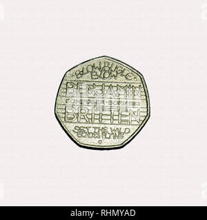Edizione limitata British 50p pezzo medaglia commemorativa Benjamin Britten il compositore Foto Stock