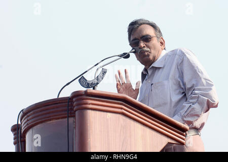 Kolkata, India. 03Feb, 2019. Partito Comunista (India) marxista o CPI (M) Surjya Kanta Mishra indirizzo anteriore sinistro brigata rally davanti a elezioni generali 2019. Credito: Saikat Paolo/Pacific Press/Alamy Live News Foto Stock