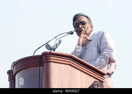 Kolkata, India. 03Feb, 2019. Partito Comunista (India) marxista o CPI (M) Surjya Kanta Mishra indirizzo anteriore sinistro brigata rally davanti a elezioni generali 2019. Credito: Saikat Paolo/Pacific Press/Alamy Live News Foto Stock