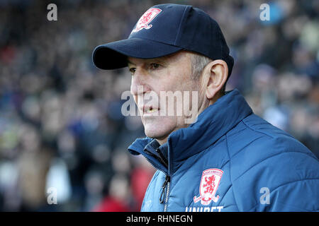 West Bromwich, Regno Unito. 2 febbraio 2019. Tony Pulis il Middlesbrough manager durante il cielo di scommessa match del campionato tra West Bromwich Albion e Middlesbrough al The Hawthorns, West Bromwich su sabato 2 febbraio 2019. (MI News | Alamy) Credito: MI News & Sport /Alamy Live News Foto Stock