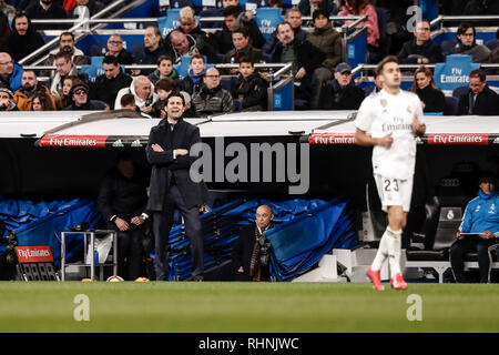 Santiago Bernabeu, Madrid, Spagna. 3 febbraio, 2019. La Liga Calcio, Real Madrid versus Alaves; Santiago Solari il coach del Real Madrid Credito: Azione Sport Plus/Alamy Live News Foto Stock