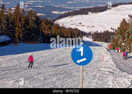 Un pendio il segno di numero giorno a Boedele Ski Resort - Dornbirn, Vorarlberg, Austria Foto Stock