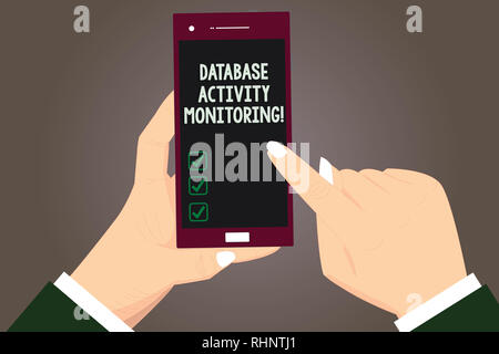 Parola di scrittura di testo Database Activity Monitoring. Il concetto di business per l'osservazione di azioni in un database di analisi di Hu Mani tocco di puntamento Foto Stock