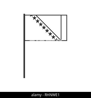 La Bosnia e Erzegovina icona bandiera in sagoma nera design piatto. Giorno di indipendenza o giornata nazionale il concetto di vacanza. Illustrazione Vettoriale