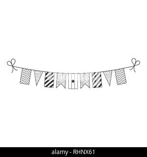 Decorazioni bunting flags per la Moldavia giornata nazionale vacanze in sagoma nera design piatto. Giorno di indipendenza o giornata nazionale il concetto di vacanza. Illustrazione Vettoriale