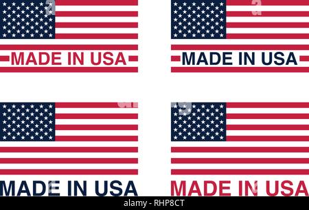 Set di Made in USA (Stati Uniti d'America) segni, etichette e gli emblemi illustrazione vettoriale. Illustrazione Vettoriale