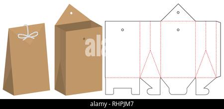 Sacchetto di carta imballaggio fustellate progettazione del modello. 3d mock-up Illustrazione Vettoriale