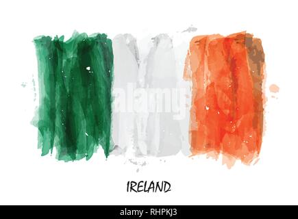 Realistica la pittura ad acquerello bandiera dell'Irlanda . Vector . Illustrazione Vettoriale