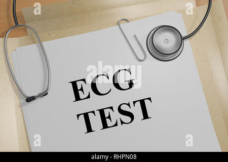 3D ILLUSTRAZIONE DI TEST ECG titolo su un documento medico Foto Stock