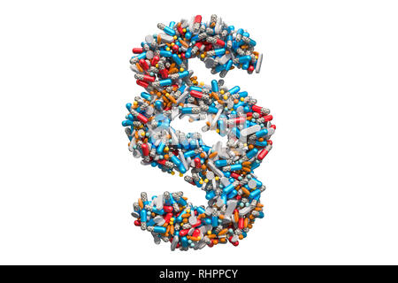 Il paragrafo, simbolo di sezione dalla medicina pillole, capsule e compresse. 3D rendering isolati su sfondo bianco Foto Stock