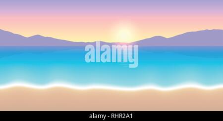 Colorato alba bellissima spiaggia paesaggio illustrazione vettoriale EPS10 Illustrazione Vettoriale
