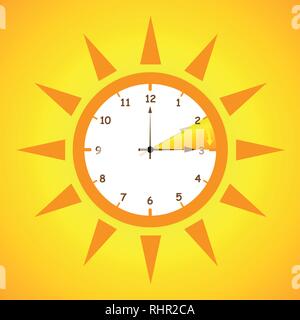 Tempo di estate tempo standard dopo l'avanzamento per l'ora legale su sfondo giallo illustrazione vettoriale EPS10 Illustrazione Vettoriale