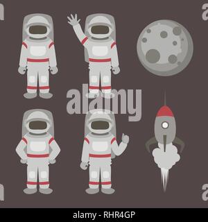 Gli astronauti il set di caratteri in uno stile piatto. La persona umana, astronauta. Illustrazione Vettoriale Illustrazione Vettoriale