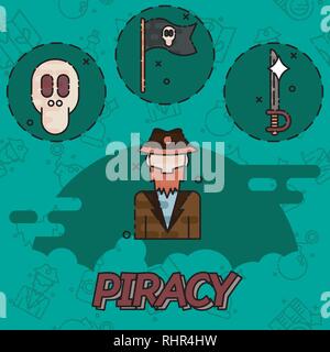 La pirateria concetto piatto icone. Illustrazione vettoriale EPS, 10 Illustrazione Vettoriale