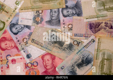 Note di Yuan closeup. Il cinese il denaro è lo sfondo - Immagine Foto Stock