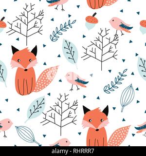 Modello senza soluzione di continuità con gli animali del bosco. Illustrazione Vettoriale. Illustrazione Vettoriale