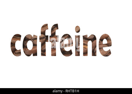 Foto di chicchi di caffè con taglio fuori testo caffeina Foto Stock
