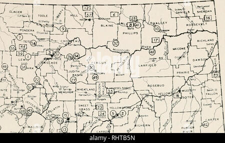 . Relazione biennale, Montana di selvaggina e pesce Commissione, Stato del Montana. Montana a base di pesce e selvaggina Commissione; Gioco protezione; la conservazione della fauna selvatica; pesca. MONTANA. i (20&GT; % -n. T K Vj V^T )J Racier f •GiALISP^o. L. L MEDITARE* n ! V%te&lt;Q J L -J R-J^L.-L J v7 . 0 53 134185, lo Stato federale e i rifugi di gioco 1. Augusta 16. Fort Keogh 32. Poco Rockies 47. Skalkaho 2. Ballantine 17. Fort Peck 33. Madison Bird 48. Snow Creek 3. Lago Benton 18. Gioco di Gallatin 34. Manhattan 49. Montagna innevata 4. Foro grande bacino 19. Grass Valley 35. Mason Lago 50. Sud mocassino 5. Billings 20. Grave Creek 3 Foto Stock