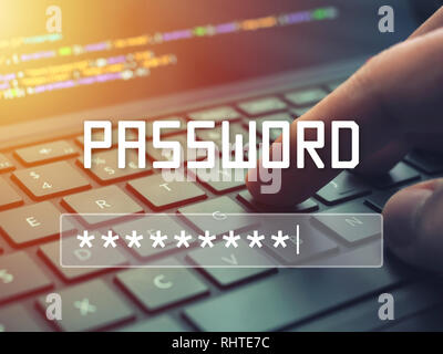 Password ingresso su sfondo sfocato sullo schermo. Password di protezione contro attacchi di hacker. Foto Stock