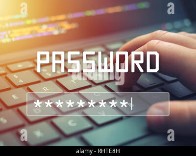 Password ingresso su sfondo sfocato sullo schermo. Password di protezione contro attacchi di hacker. Foto Stock