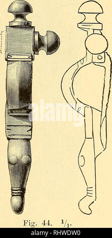 . Musei Bergens aarbog. La scienza. Fis. 44 ampia come la prua soltanto, e più tardi si estende su entrambi i lati di esso. Bnt è evidente che già la prima delle spille illustrato in figura (fig. 43) XJ deve appartenere ad una fase avanzata di sviluppo, le manopole avente una superficie piatta nella parte inferiore, il catch-piastra del perno essendo molto breve, raggiungendo solo dall'estremità dell'archetto per il collo e la testa- J) da Montelius, Svenska Fornsaker, fig. 327. 15. Si prega di notare che queste immagini vengono estratte dalla pagina sottoposta a scansione di immagini che possono essere state migliorate digitalmente per la leggibilità - Colorazione e aspetto di questi illustrat Foto Stock